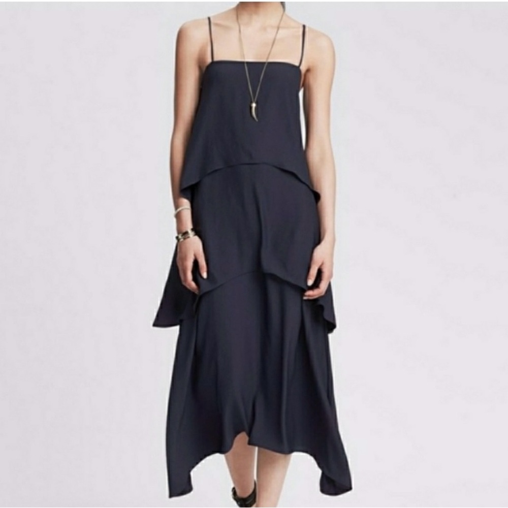 Banana Republic Blue Spaghetti Strap Tiered Maxi Dress size 12 NWT